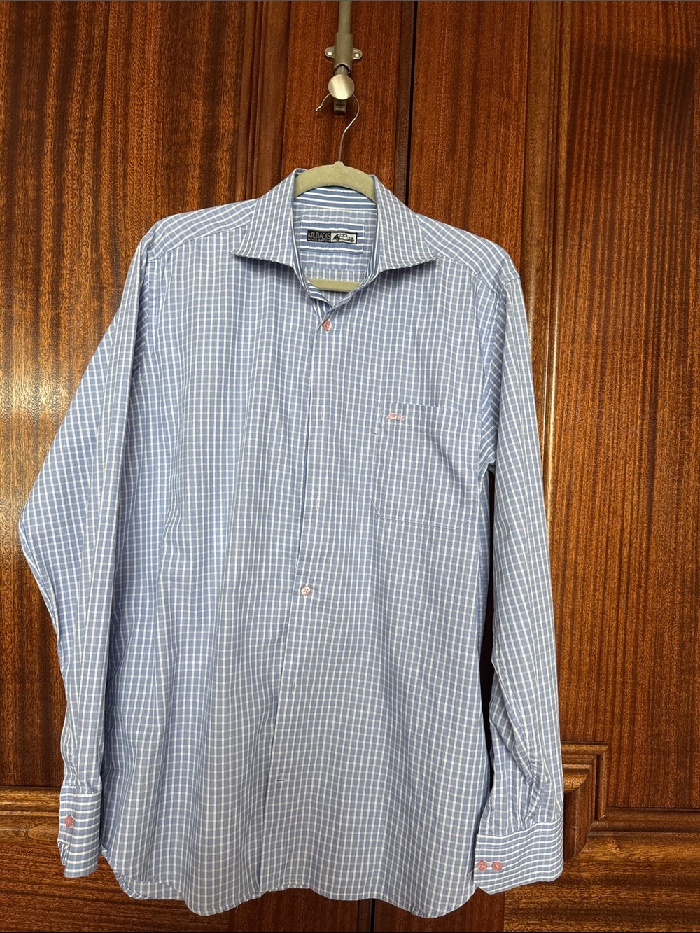 Checked Light Blue Long-Sleeve Dress Shirt - Unbranded